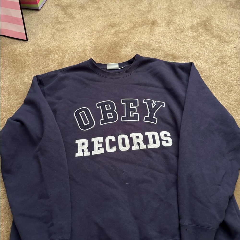 Obey Records Navy Blue Men's Sweater
